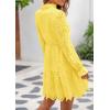 imagePRETTYGARDEN Womens Spring 2025 Long Puff Sleeve Mini Dress Hollow Out Lace V Neck A Line Ruffle Casual Party DressesYellow