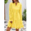 imagePRETTYGARDEN Womens Spring 2025 Long Puff Sleeve Mini Dress Hollow Out Lace V Neck A Line Ruffle Casual Party DressesYellow