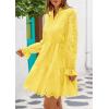 imagePRETTYGARDEN Womens Spring 2025 Long Puff Sleeve Mini Dress Hollow Out Lace V Neck A Line Ruffle Casual Party DressesYellow
