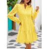 imagePRETTYGARDEN Womens Spring 2025 Long Puff Sleeve Mini Dress Hollow Out Lace V Neck A Line Ruffle Casual Party DressesYellow