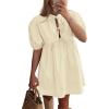 imagePRETTYGARDEN Womens 2025 Summer Casual Short Sleeve Dresses A Line Bow Tie Front Babydoll Loose Cute Mini Dress with PocketsBeige