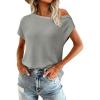 imagePRETTYGARDEN Womens Off The Shoulder Tops 2025 Summer Casual Short Sleeve Tunic T Shirts Lightweight Knit SweatersLight Grey