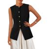 imagePRETTYGARDEN Womens Sleeveless Blazer Vest Summer 2025 Trendy Button Down Business Suit Vest Tops Outerwear WaistcoatBlack