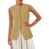 imagePRETTYGARDEN Womens Sleeveless Blazer Vest Summer 2025 Trendy Button Down Business Suit Vest Tops Outerwear WaistcoatKhaki