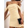 imagePRETTYGARDEN Summer Dresses for Women 2025 Off Shoulder Ruched Mesh Cocktail Party Graduation Bodycon Mini Short DressApricot