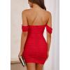 imagePRETTYGARDEN Summer Dresses for Women 2025 Off Shoulder Ruched Mesh Cocktail Party Graduation Bodycon Mini Short DressRed