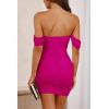 imagePRETTYGARDEN Summer Dresses for Women 2025 Off Shoulder Ruched Mesh Cocktail Party Graduation Bodycon Mini Short DressRose Red