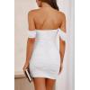 imagePRETTYGARDEN Summer Dresses for Women 2025 Off Shoulder Ruched Mesh Cocktail Party Graduation Bodycon Mini Short DressWhite