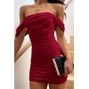 imagePRETTYGARDEN Summer Dresses for Women 2025 Off Shoulder Ruched Mesh Cocktail Party Graduation Bodycon Mini Short DressWine Red