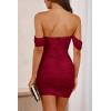 imagePRETTYGARDEN Summer Dresses for Women 2025 Off Shoulder Ruched Mesh Cocktail Party Graduation Bodycon Mini Short DressWine Red
