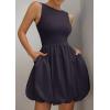 imagePRETTYGARDEN Summer Dresses for Women 2025 Casual Sleeveless Tank Mini Short Dress Crew Neck Bubble Sundress with PocketsNavy