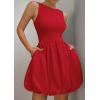 imagePRETTYGARDEN Summer Dresses for Women 2025 Casual Sleeveless Tank Mini Short Dress Crew Neck Bubble Sundress with PocketsRed