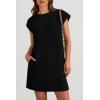 imagePRETTYGARDEN Womens Summer Short T Shirt Dress Cap Sleeve Crew Neck Casual Loose Basic Mini DressesBlack