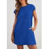 imagePRETTYGARDEN Womens Summer Short T Shirt Dress Cap Sleeve Crew Neck Casual Loose Basic Mini DressesBlue