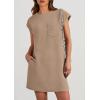 imagePRETTYGARDEN Womens Summer Short T Shirt Dress Cap Sleeve Crew Neck Casual Loose Basic Mini DressesCamel