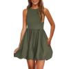 imagePRETTYGARDEN Summer Dresses for Women 2025 Casual Sleeveless Tank Mini Short Dress Crew Neck Bubble Sundress with PocketsArmy Green