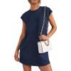 imagePRETTYGARDEN Womens Summer Short T Shirt Dress Cap Sleeve Crew Neck Casual Loose Basic Mini DressesNavy