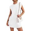 imagePRETTYGARDEN Womens Summer Short T Shirt Dress Cap Sleeve Crew Neck Casual Loose Basic Mini DressesWhite