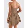 imagePRETTYGARDEN Womens 2025 Summer Strapless Tube Mini Dress Off Shoulder Smocked Ruffle A Line Flowy Short Party Club DressesKhaki