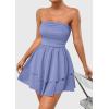 imagePRETTYGARDEN Womens 2025 Summer Strapless Tube Mini Dress Off Shoulder Smocked Ruffle A Line Flowy Short Party Club DressesLight Blue