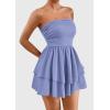 imagePRETTYGARDEN Womens 2025 Summer Strapless Tube Mini Dress Off Shoulder Smocked Ruffle A Line Flowy Short Party Club DressesLight Blue