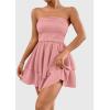 imagePRETTYGARDEN Womens 2025 Summer Strapless Tube Mini Dress Off Shoulder Smocked Ruffle A Line Flowy Short Party Club DressesPink