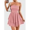 imagePRETTYGARDEN Womens 2025 Summer Strapless Tube Mini Dress Off Shoulder Smocked Ruffle A Line Flowy Short Party Club DressesPink