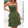 imagePRETTYGARDEN Womens Summer Dress 2025 Tube Top Mini Dresses Short Strapless Ruffle Tiered Wedding Guest Beach Mesh SundressArmy Green