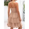 imagePRETTYGARDEN Womens Summer Dress 2025 Tube Top Mini Dresses Short Strapless Ruffle Tiered Wedding Guest Beach Mesh SundressKhaki
