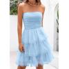 imagePRETTYGARDEN Womens Summer Dress 2025 Tube Top Mini Dresses Short Strapless Ruffle Tiered Wedding Guest Beach Mesh SundressLight Blue