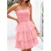 imagePRETTYGARDEN Womens Summer Dress 2025 Tube Top Mini Dresses Short Strapless Ruffle Tiered Wedding Guest Beach Mesh SundressPink