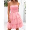 imagePRETTYGARDEN Womens Summer Dress 2025 Tube Top Mini Dresses Short Strapless Ruffle Tiered Wedding Guest Beach Mesh SundressPink