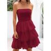 imagePRETTYGARDEN Womens Summer Dress 2025 Tube Top Mini Dresses Short Strapless Ruffle Tiered Wedding Guest Beach Mesh SundressWine Red