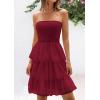 imagePRETTYGARDEN Womens Summer Dress 2025 Tube Top Mini Dresses Short Strapless Ruffle Tiered Wedding Guest Beach Mesh SundressWine Red