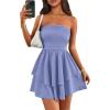 imagePRETTYGARDEN Womens 2025 Summer Strapless Tube Mini Dress Off Shoulder Smocked Ruffle A Line Flowy Short Party Club DressesLight Blue
