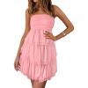 imagePRETTYGARDEN Womens Summer Dress 2025 Tube Top Mini Dresses Short Strapless Ruffle Tiered Wedding Guest Beach Mesh SundressPink
