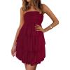 imagePRETTYGARDEN Womens Summer Dress 2025 Tube Top Mini Dresses Short Strapless Ruffle Tiered Wedding Guest Beach Mesh SundressWine Red
