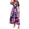 imagePRETTYGARDEN Womens Summer Maxi Dress 2025 Resort Wear Boho Floral V Neck Puff Short Sleeve Ruffle Flowy Beach Long DressesMulticolored Flower