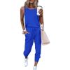 imagePRETTYGARDEN Womens Two Piece Outfit Sets Casual Summer Sleeveless Crewneck Tops and Sweatpants Active Tracksuit Lounge WearBlue