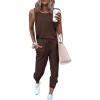 imagePRETTYGARDEN Womens Two Piece Outfit Sets Casual Summer Sleeveless Crewneck Tops and Sweatpants Active Tracksuit Lounge WearBrown