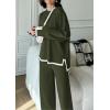 imagePRETTYGARDEN Womens 2 Piece Knit Sweater Set Casual Long Sleeve Pullover Wide Leg Pants Sweatsuit Tracksuit OutfitArmy Green