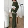 imagePRETTYGARDEN Womens 2 Piece Knit Sweater Set Casual Long Sleeve Pullover Wide Leg Pants Sweatsuit Tracksuit OutfitArmy Green