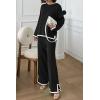 imagePRETTYGARDEN Womens 2 Piece Knit Sweater Set Casual Long Sleeve Pullover Wide Leg Pants Sweatsuit Tracksuit OutfitBlack