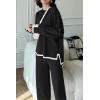 imagePRETTYGARDEN Womens 2 Piece Knit Sweater Set Casual Long Sleeve Pullover Wide Leg Pants Sweatsuit Tracksuit OutfitBlack