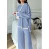 imagePRETTYGARDEN Womens 2 Piece Knit Sweater Set Casual Long Sleeve Pullover Wide Leg Pants Sweatsuit Tracksuit OutfitBlue