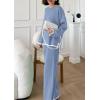 imagePRETTYGARDEN Womens 2 Piece Knit Sweater Set Casual Long Sleeve Pullover Wide Leg Pants Sweatsuit Tracksuit OutfitBlue