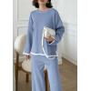 imagePRETTYGARDEN Womens 2 Piece Knit Sweater Set Casual Long Sleeve Pullover Wide Leg Pants Sweatsuit Tracksuit OutfitBlue