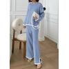 imagePRETTYGARDEN Womens 2 Piece Knit Sweater Set Casual Long Sleeve Pullover Wide Leg Pants Sweatsuit Tracksuit OutfitBlue