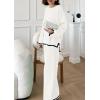 imagePRETTYGARDEN Womens 2 Piece Knit Sweater Set Casual Long Sleeve Pullover Wide Leg Pants Sweatsuit Tracksuit OutfitWhite