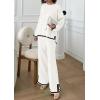 imagePRETTYGARDEN Womens 2 Piece Knit Sweater Set Casual Long Sleeve Pullover Wide Leg Pants Sweatsuit Tracksuit OutfitWhite
